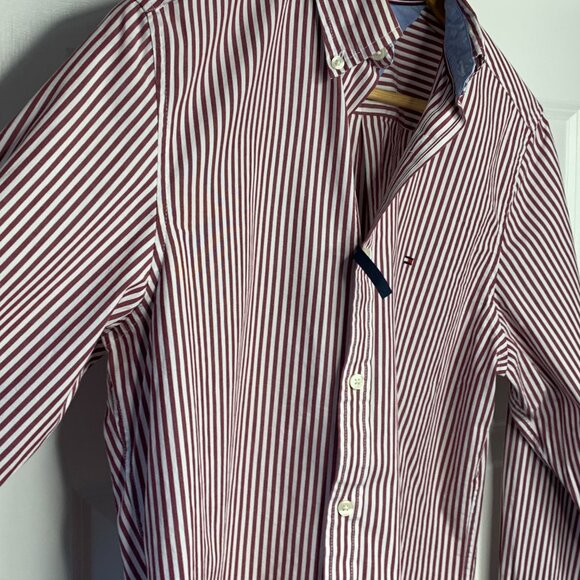 Tommy Hilfiger Red and White Striped Long Sleeve Mens Shirt - Picture 7 of 15